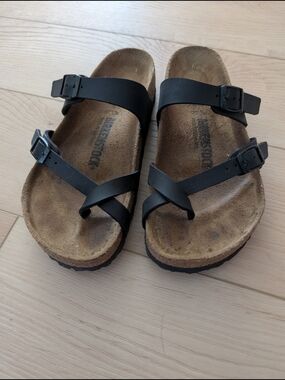 Birkenstock Black Leather Two-Strap Sandals